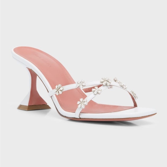 Amina Muaddi Shoes - AMINA MUADDI Lily crystal flower leather slide sandals